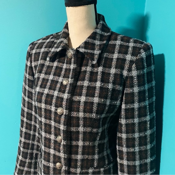 Vintage Clifford & Willis 8P Black Brown Plaid Wool Blazer Jacket - Picture 2 of 5